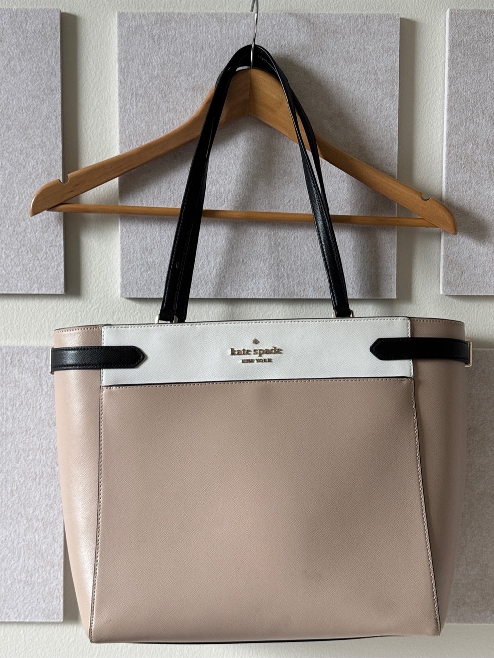 NEW kate spade Beige, White & Black Leather Tote
